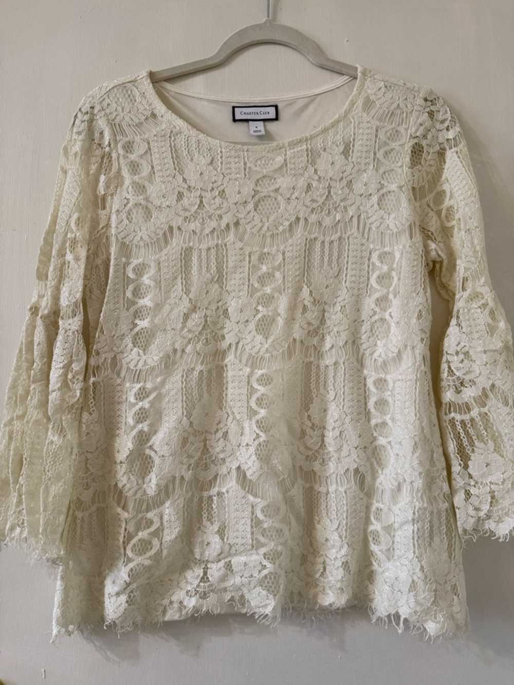 Charter Club Ivory Floral Lace Peasant Blouse